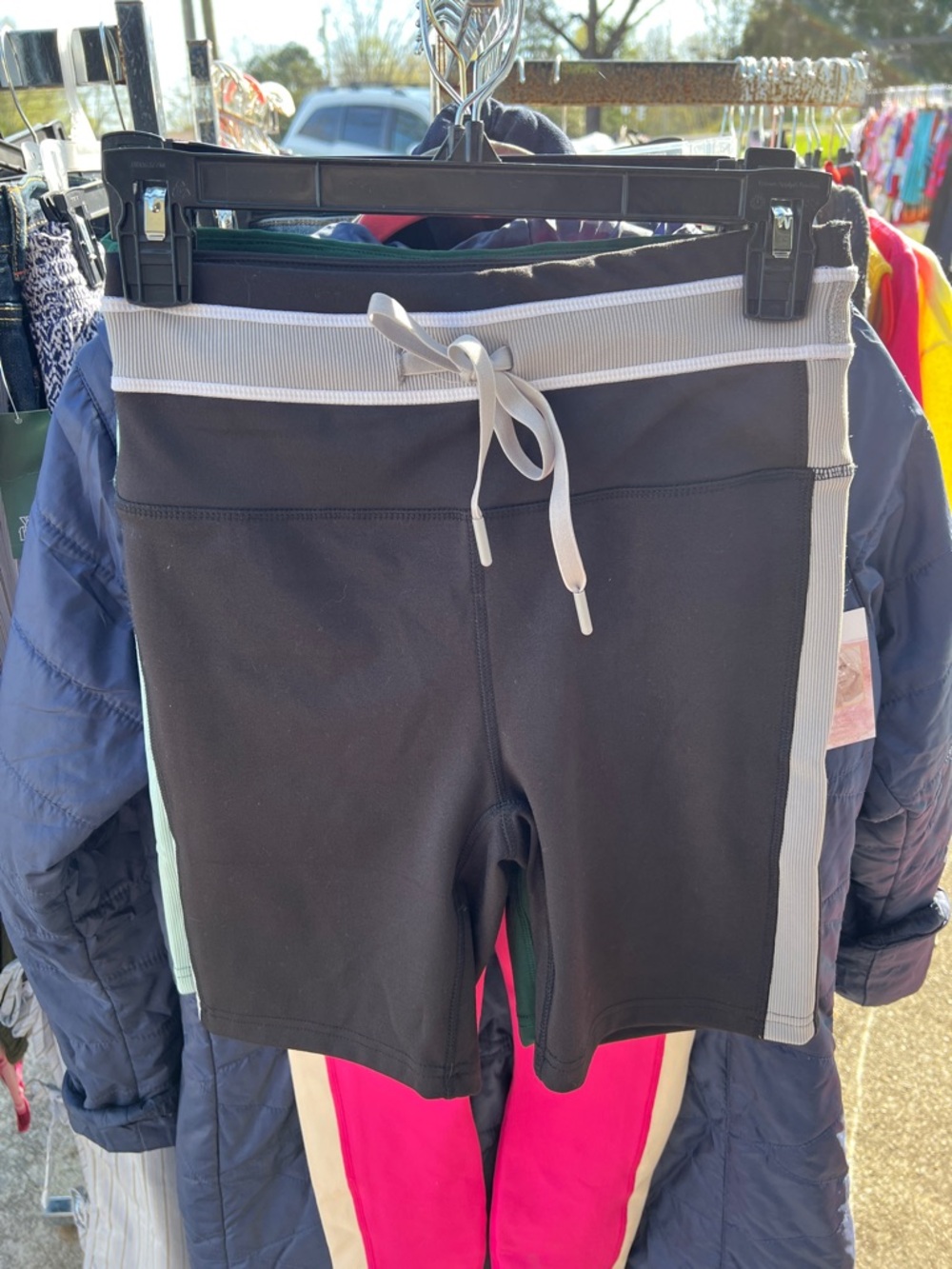 Jessica Simpson Black Bike Shorts with Gray Waistband & Side Stripe